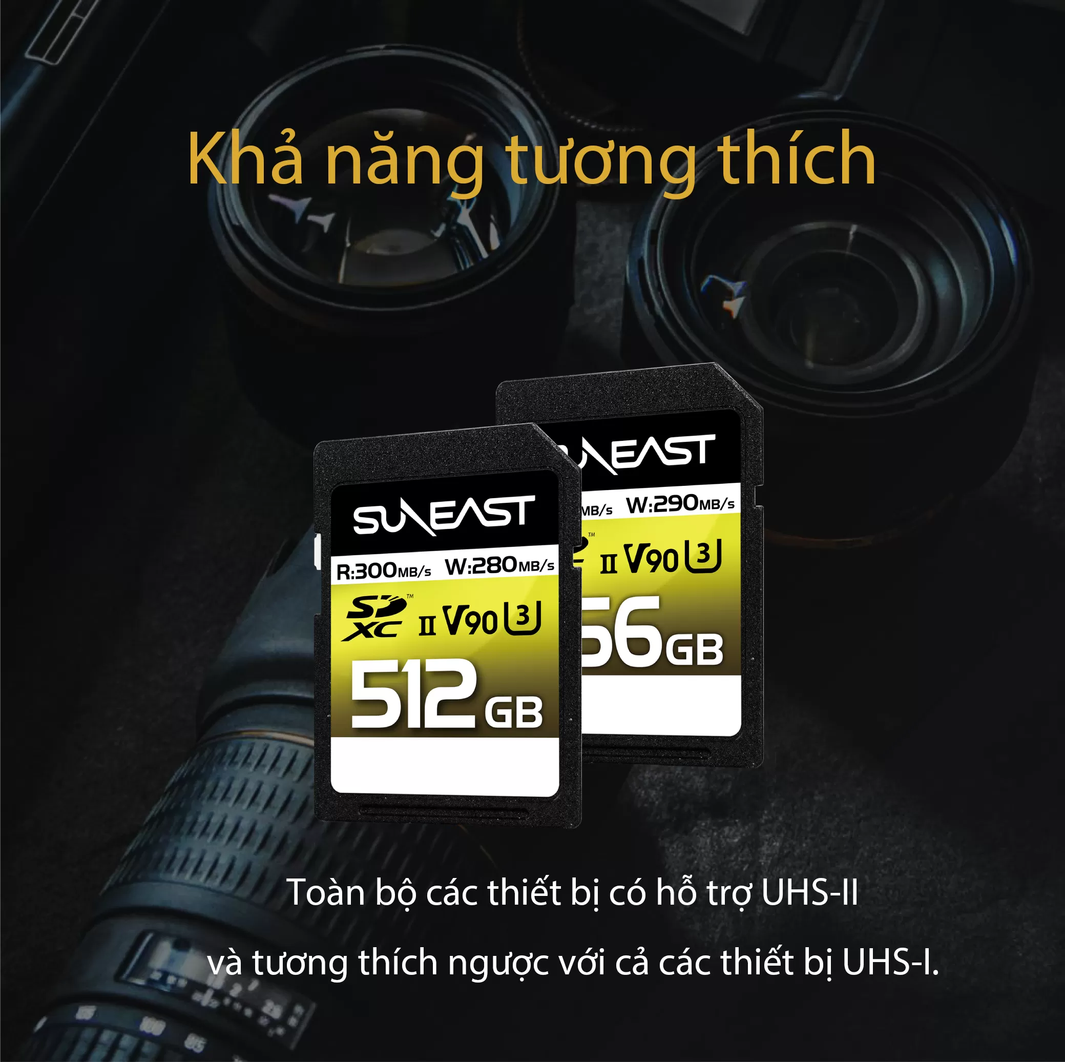 Thẻ nhớ SunEast SDXC V90 SunEast Ultimate Pro 64GB | 128GB | 256GB cao cấp UHS-II tốc độ 300MB/s, hỗ trợ quay 8K+4K