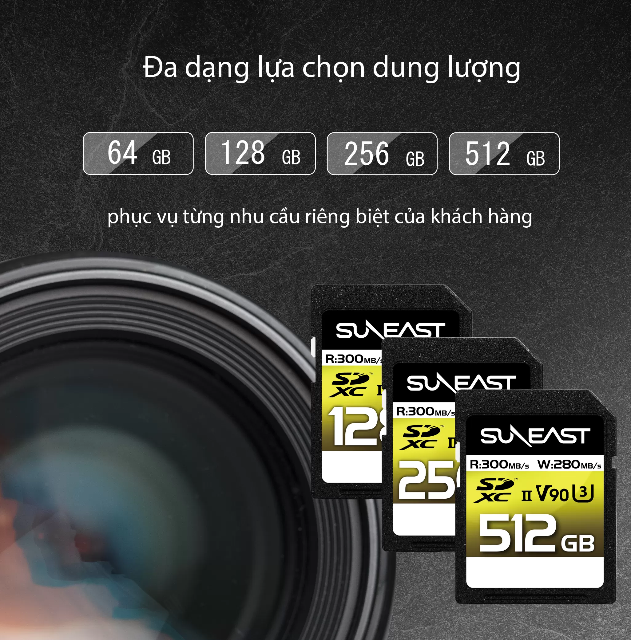Thẻ nhớ SunEast SDXC V90 SunEast Ultimate Pro 64GB | 128GB | 256GB cao cấp UHS-II tốc độ 300MB/s, hỗ trợ quay 8K+4K