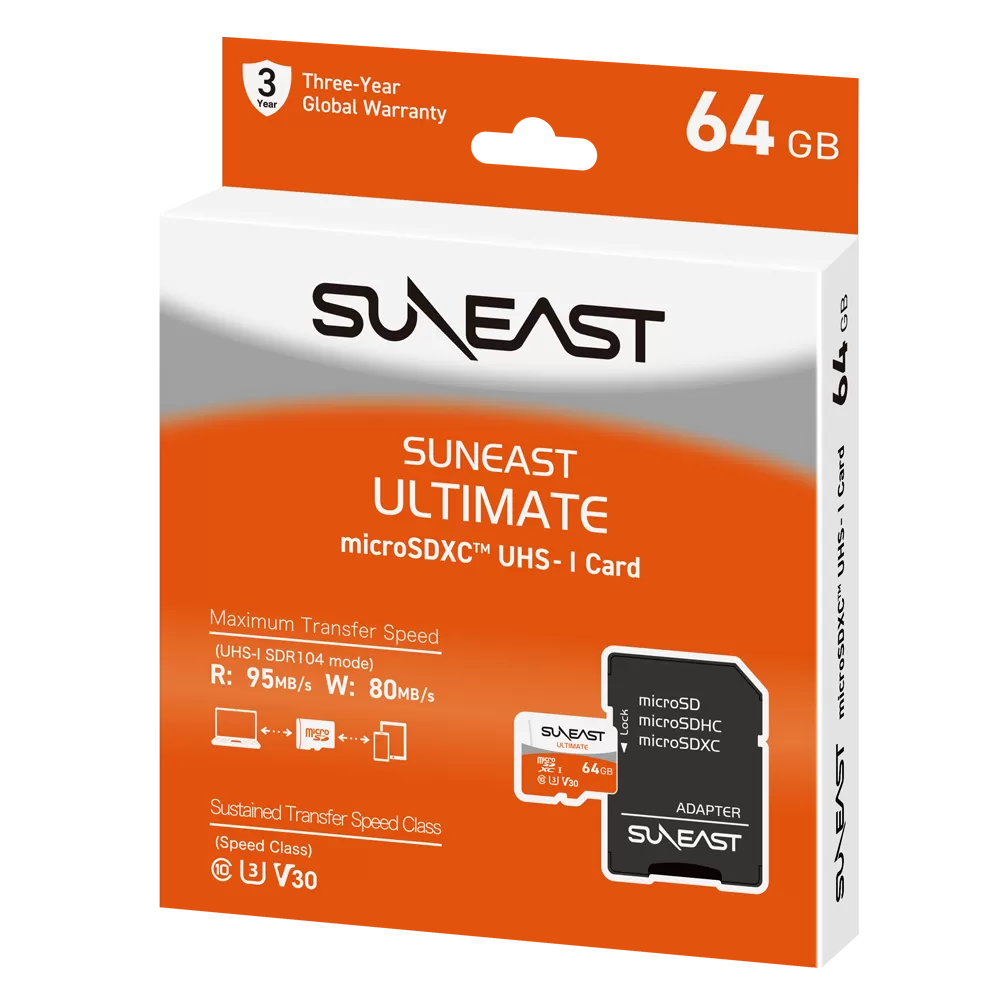 Thẻ nhớ SunEast Orange Series MicroSDXC 64GB | 128GB – U3/V30, tốc độ 95 MB/s, quay video 4K UHD