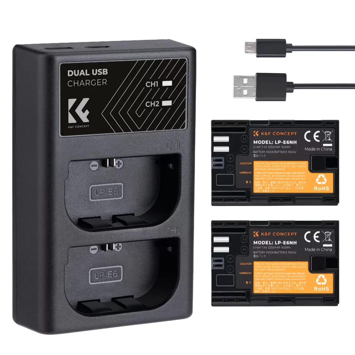 Bộ pin sạc K&F Concept cho Canon LP-E6NH (2 pin 1 sạc đôi)