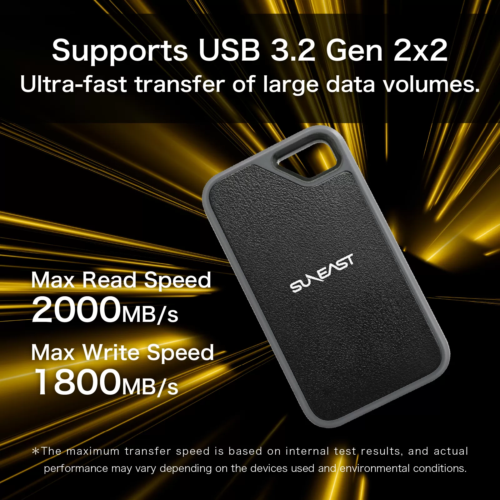 Ổ cứng di động SunEast SSD Gold Series 1TB | 2TB - USB Type C 3.2 Gen2x2, tốc độ 2000 MB/s