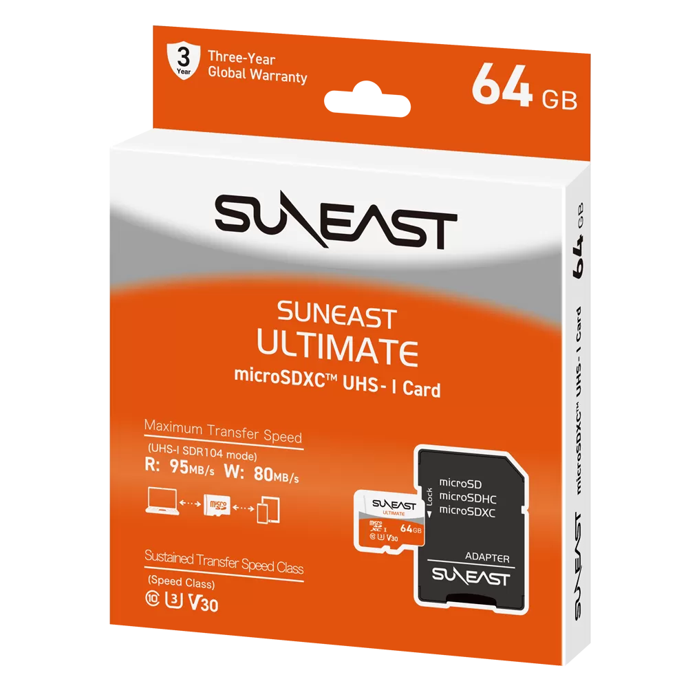 Thẻ nhớ SunEast Orange Series MicroSDXC 64GB | 128GB – U3/V30, tốc độ 95 MB/s, quay video 4K UHD