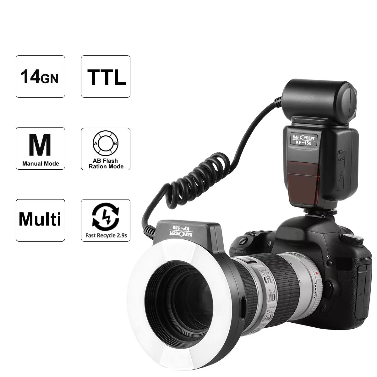 Đèn flash chụp Macro K&F Concept KF-150 TTL for Nikon, Canon
