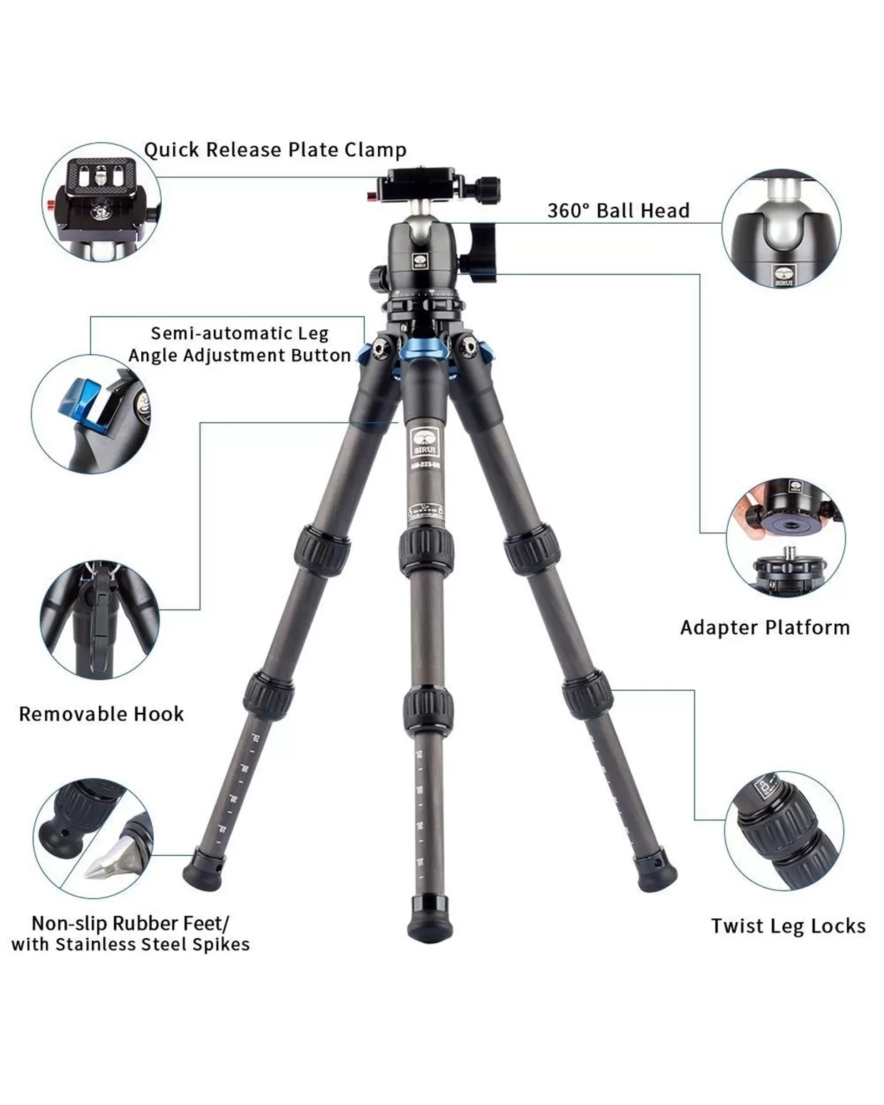 Chân máy ảnh CARBON SIRUI AM-223 +Ball Head B-00K.