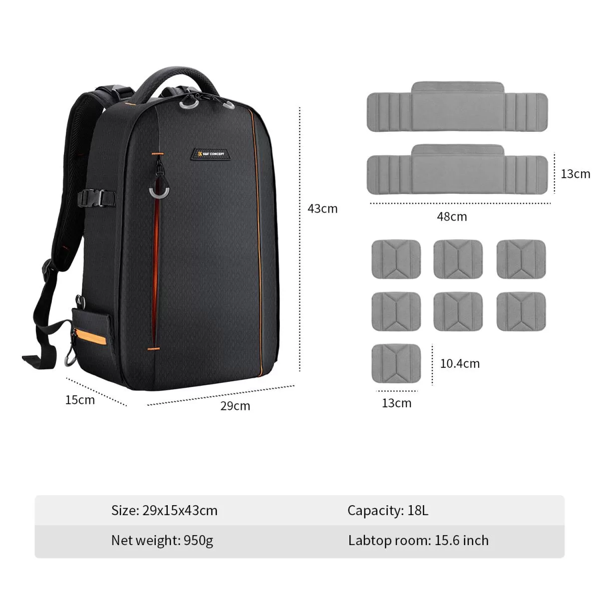 Ba lô đựng máy ảnh K&F Concept 18L Nature Wander 05 - Màu đen cam - KF13.140