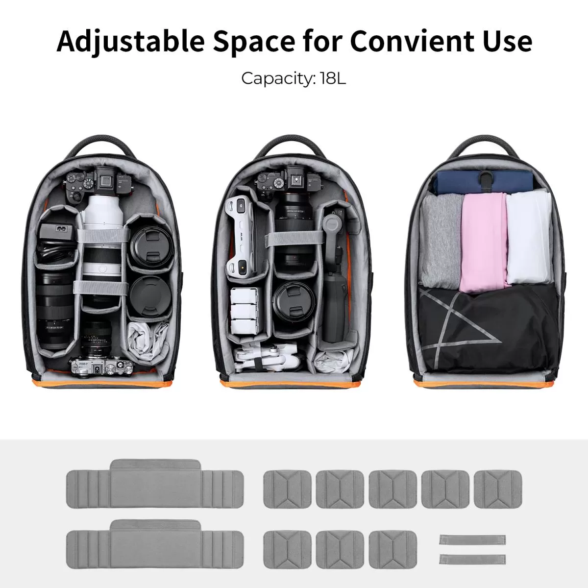 Ba lô đựng máy ảnh K&F Concept 18L Nature Wander 05 - Màu đen cam - KF13.140