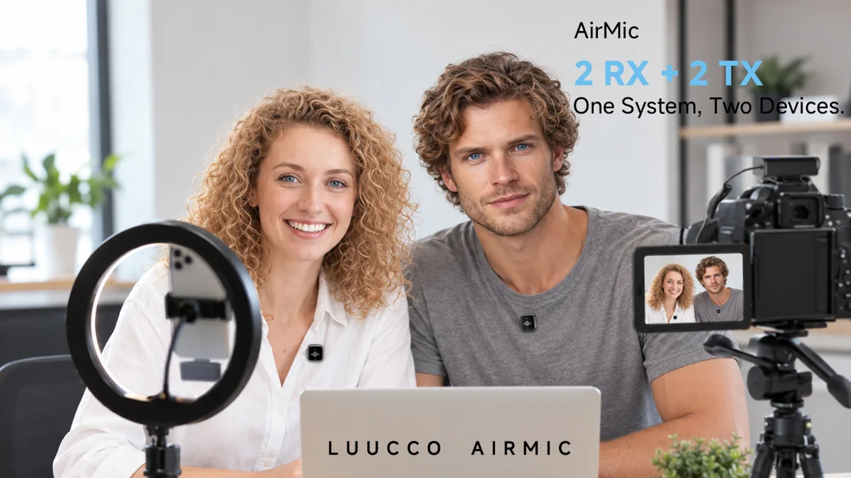 Micro không dây Luucco AirMic 2 TX + 1 RX, khử ồn AI, cự ly 250m